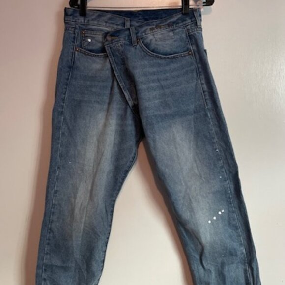 R13 Denim - R13 Crossover Cuffed Jeans Blue Denim Distressed Faded Size 28 GUC Cotton Frayed